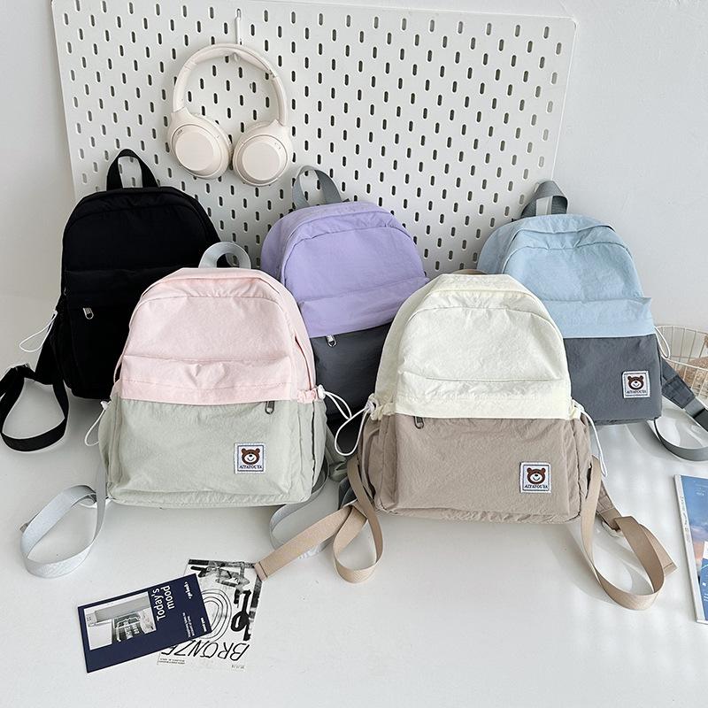 Women Contrast Color Backpack Junior High School Student Travel Small Schoolbag