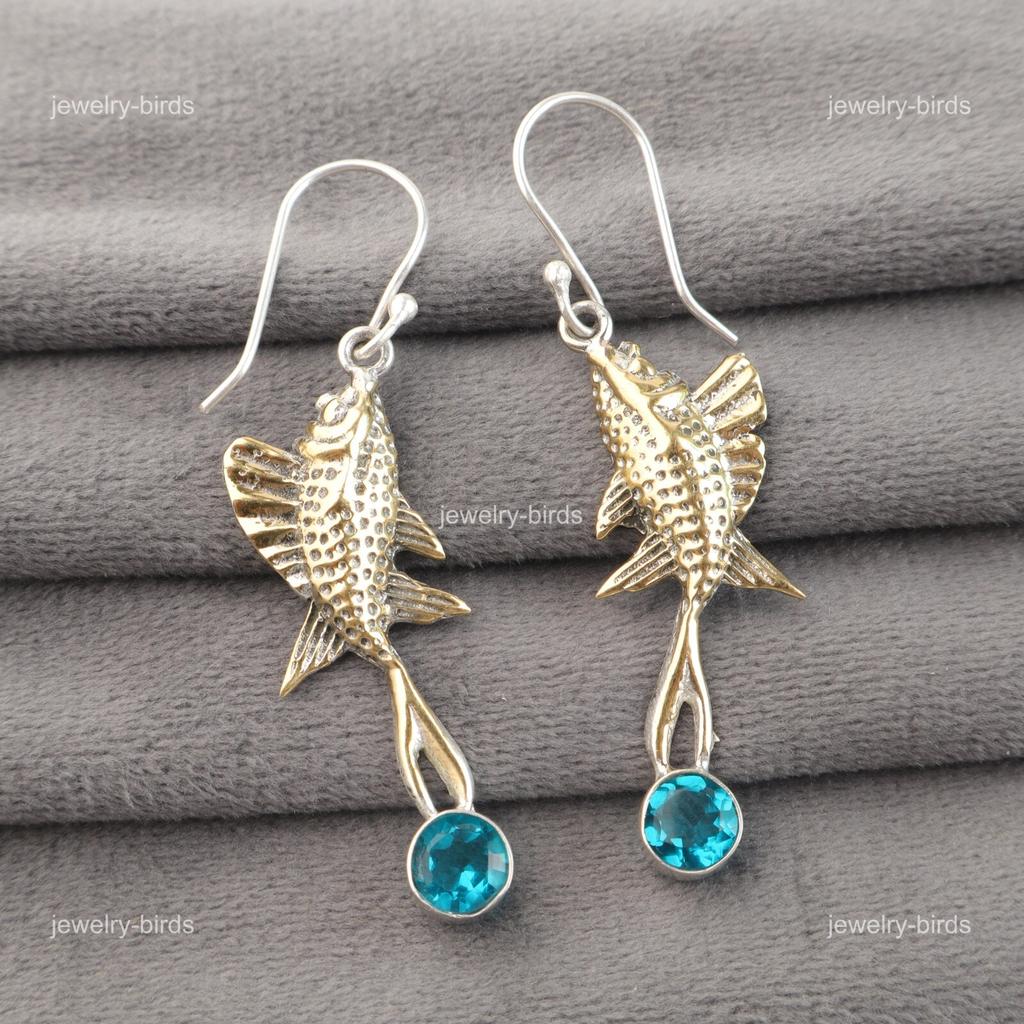 Throat Chakra Apatite Gemstone 925 Silver Hook Wedding Gift Drop Dangle Earrings EE-148-13