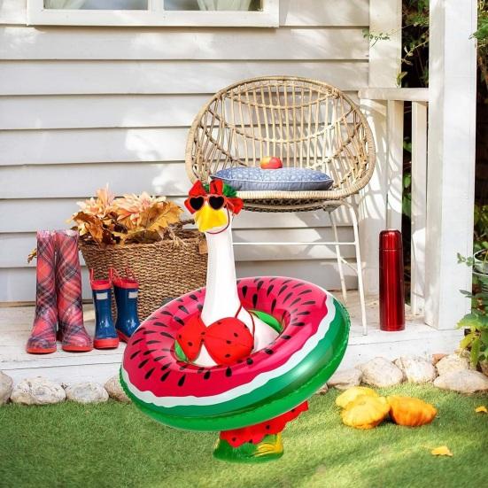 Summer Porch Goose Outfits Funny Goose Costume Set with Pool Float Swim Goggles Swinsuits Hawaiian Luau Style Bikini Set for Outdoor Patio Lawn Decor