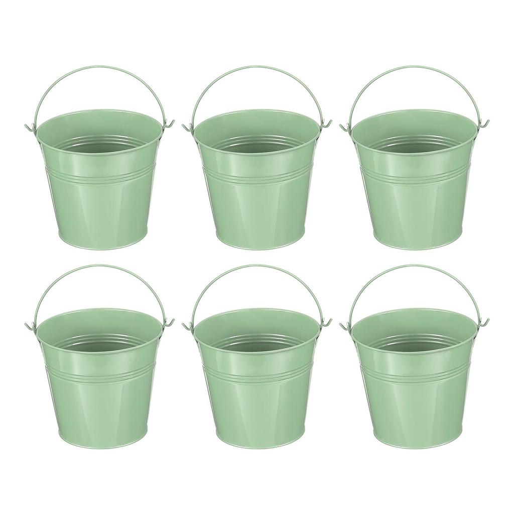 PATIKIL Small Metal Buckets with 6pcs Mini Galvanized Buckets for Craft Party Souvenir Light Green 5.1"x4.7" Handles, Decoration,