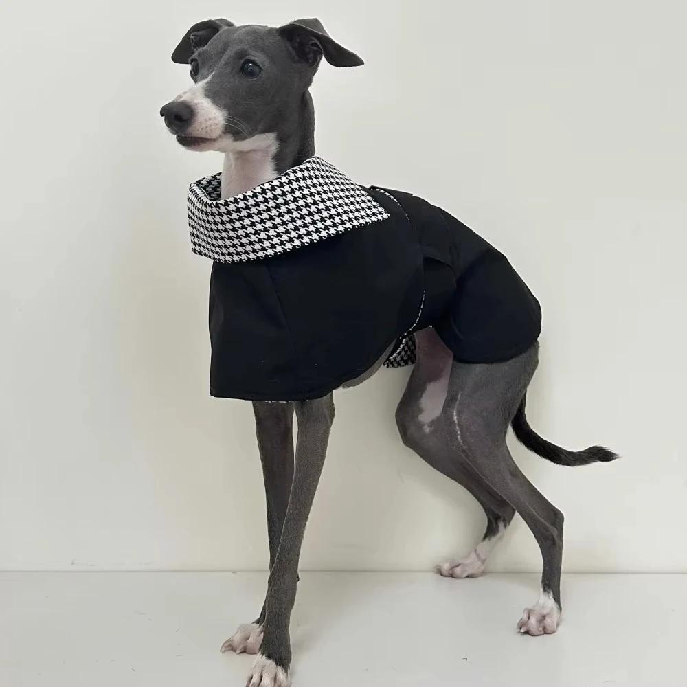 Wiatroodporny Sweter dla Psa, Ciepły Sweter z Golfem dla Dużych Ras Greyhound Whippet, Strój dla Dużego Psa Wiatrówka 5XL Wzór w Kratkę