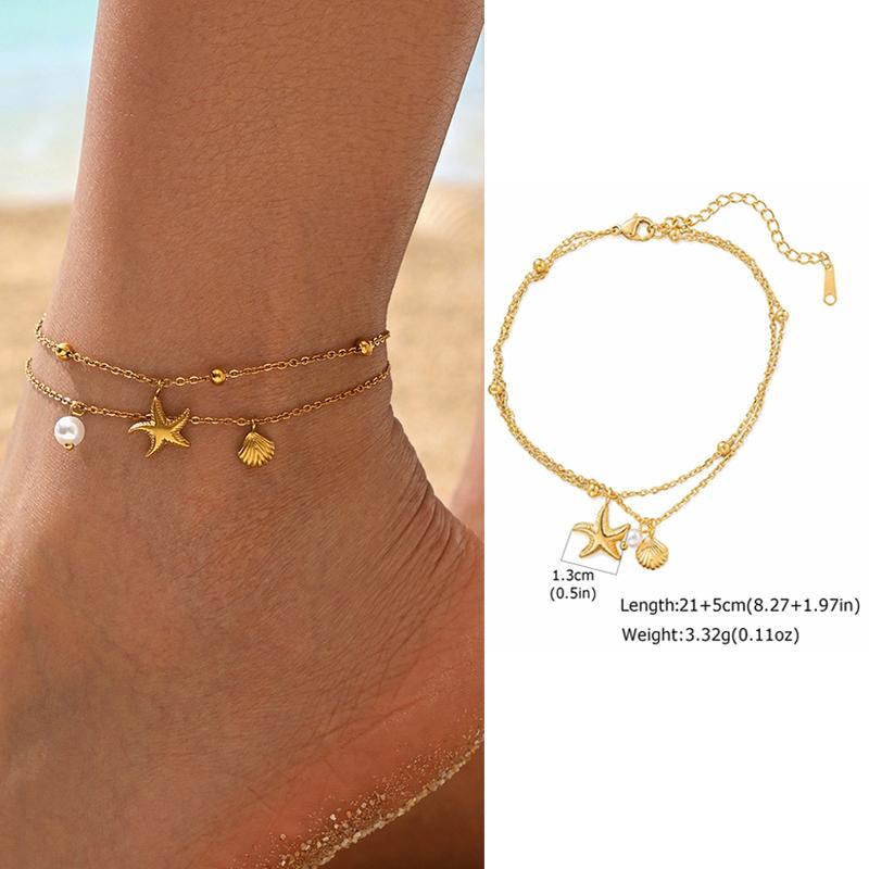 Bracelet de Cheville Superposé Imperméable pour Femmes, Chaîne de Pied Ajustable en Acier Inoxydable Doré avec Zirconia, Bijou
