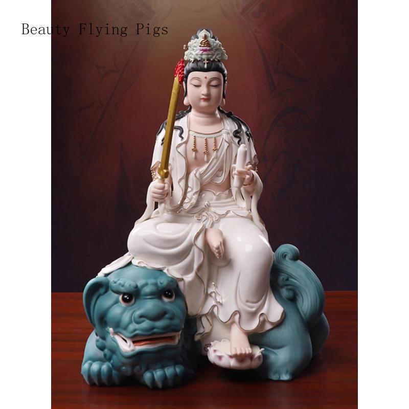 1PCS 12 Inch Ceramic Bodhisattva and Buddha Statue Home Enshrined Deity Feng Shui Ornament Home Decor