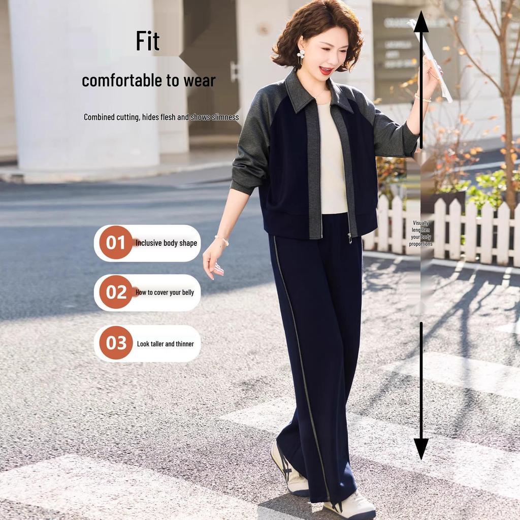Mom's 2026 Wide-Leg Casual Sports Suit - Spring/Autumn Jacket & Tops for Women, Middle-aged & Elderly