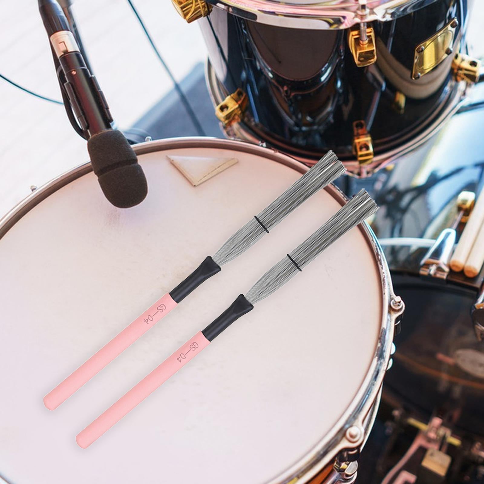 

2 Pieces Drum Brushes Wire Portable Practical 13.78in Length with Comfortable Wood Pink