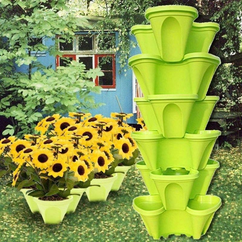 1PC Stackable Plastic Flower Pot Planter Plant Vase Holder Nursery Pots 5 Colors Home Garden Balcony Decoration