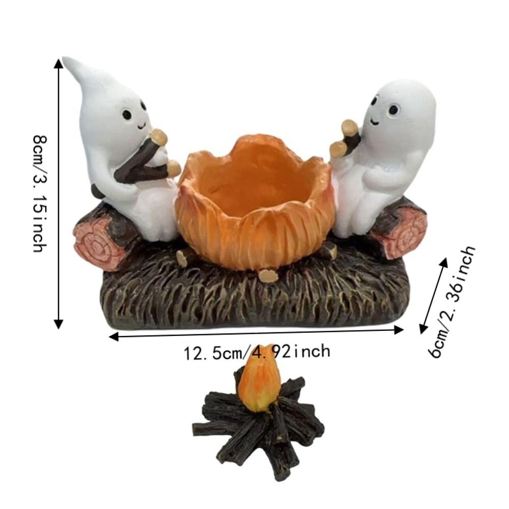 Cartoon Ghost Campfire Flickering Candle Holder Resin Tabletop Double Ghost Ornament Fireplace