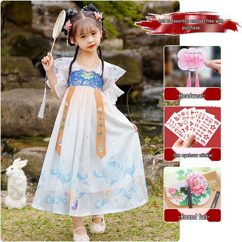 

2026 New Kids Hanfu: Spring/Summer Tang Suit Fairy Princess Dress for Girls - Ancient Chinese Style Costume Size 120