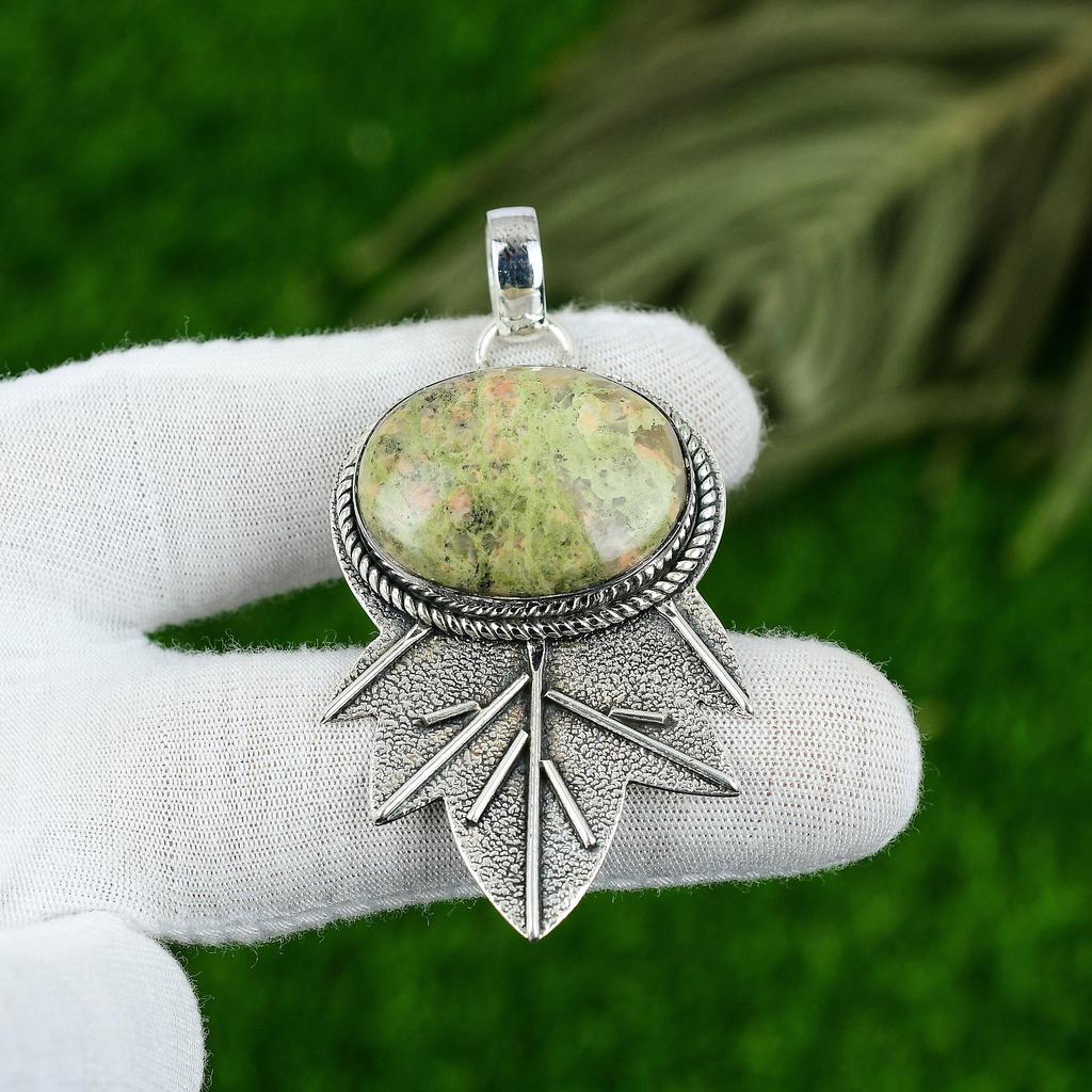 Wedding Gift For Her 925 Sterling Silver Natural Unakite Gemstone Pendant