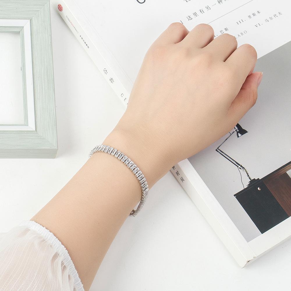 

925 Sterling Silver Square AAA Zircon Bracelet Fashion Jewelry 20CM