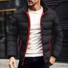 Men Down Coat Stand Collar Long Sleeve Full Zipper Closure Solid Color Jacket Coat with Side Zipper Pockets Outdoor Leisure Quilted Outwear
