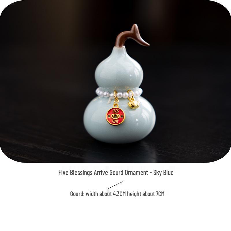 Prosperity and Fortune Ceramic Gourd Tea Pet Ornament for Tea Table and Room Decoration