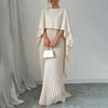 Women's Pleated Flowy Maxi Dress Split Cape Sleeve Formal Wedding Guest Dress Cocktail Evening Party Long Dress