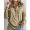 Autumn and winter color threaded women's clothing new lapel button-up top shirt long-sleeved shirt