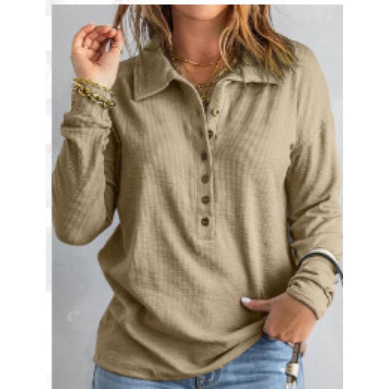 Autumn and winter color threaded women's clothing new lapel button-up top shirt long-sleeved shirt