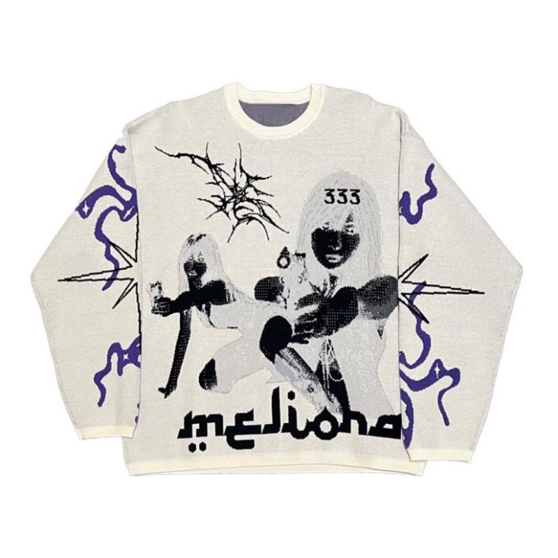 

Европейский и американский осенне-зимний персонализированный повседневный цветной уличный вязаный свитер Харадзюку XL белый