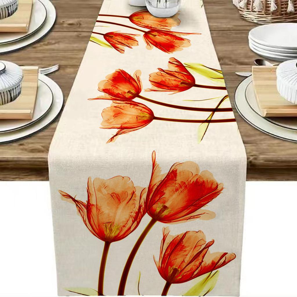 1pc Tulip Linen Table Runner ,Kitchen Dining Table Decoration for Indoor Outdoor Home.Festival gifts,minimalist style.