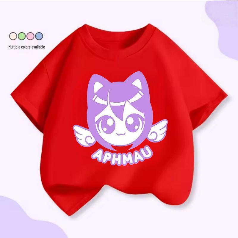Aphmau Cartoon Baumwoll-T-Shirt - Sommerkollektion 2026 für Kinder: Europäische & Amerikanische Seltsame Geschichten Design