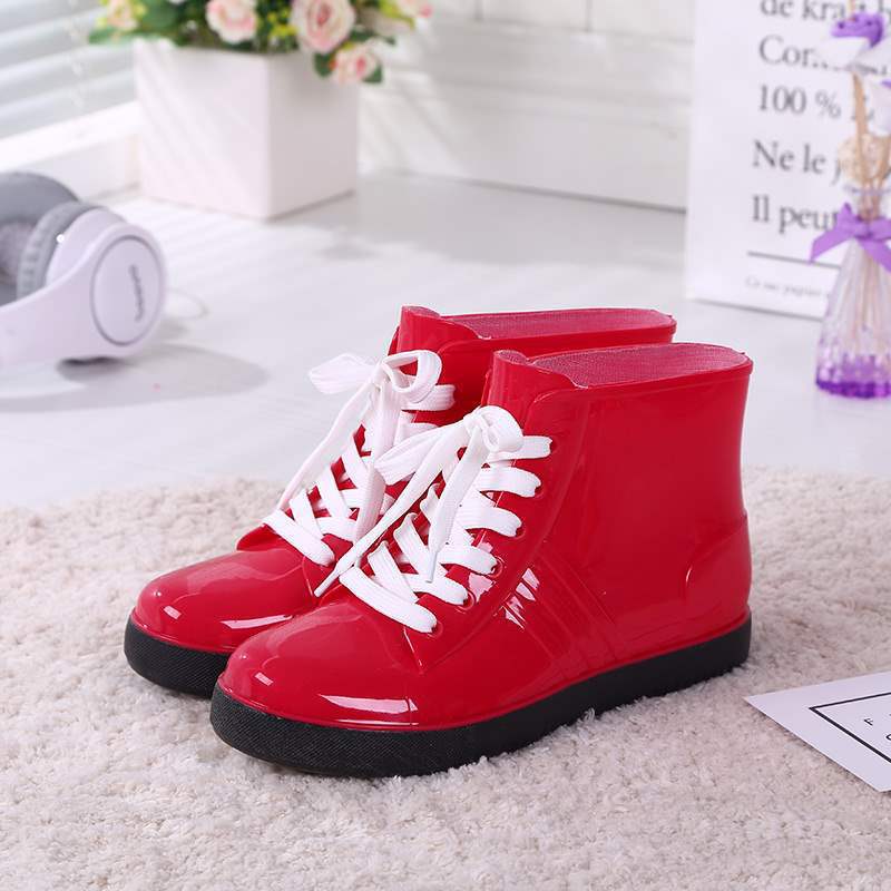 Jelly Transparent Non-slip Fashion Waterproof Shoes Rain Shoes Rain Boots Rubber Shoes Overshoes Velvet Cotton Water Boots Women's Short Tube Adult