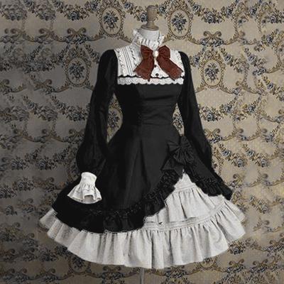 Dame Frauen Spitze Langarm Bowtie Cosplay Kostüme Party Kleid Mit Schleife Gothic