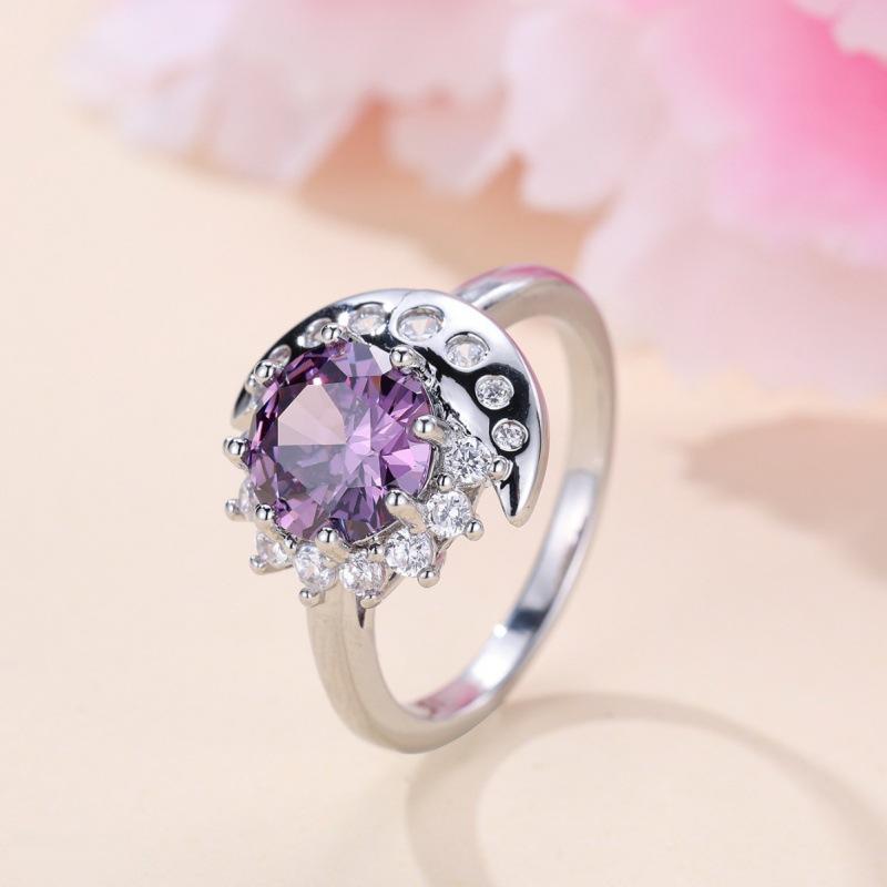 Wish Personality White K Round Purple Zircon Edge Moon Ring no. 5