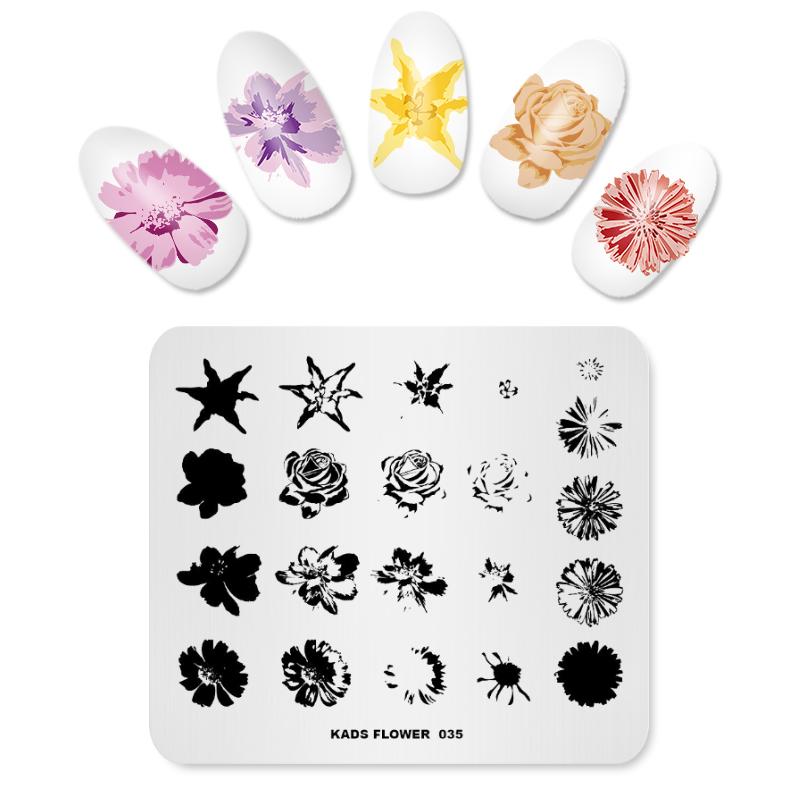 KADS Flower 035 Overprint nail stamping plates Flower Shape Image Manicure Template Beauty Tools Nail Art Stamp Plate
