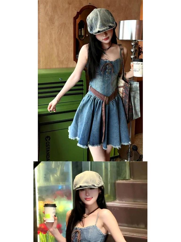 Age-Defying Slim-Fit Denim Strap Dress - Plus Size Summer Skirt