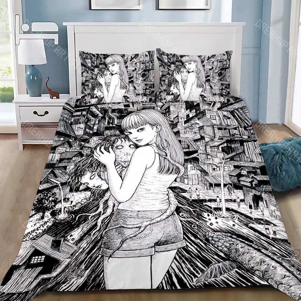 Thriller Manga Duvet Pillowcase Bedding Set Boy Junji Ito Tomie Girl Bedroom Decoration Children Gift Single Double Large Size