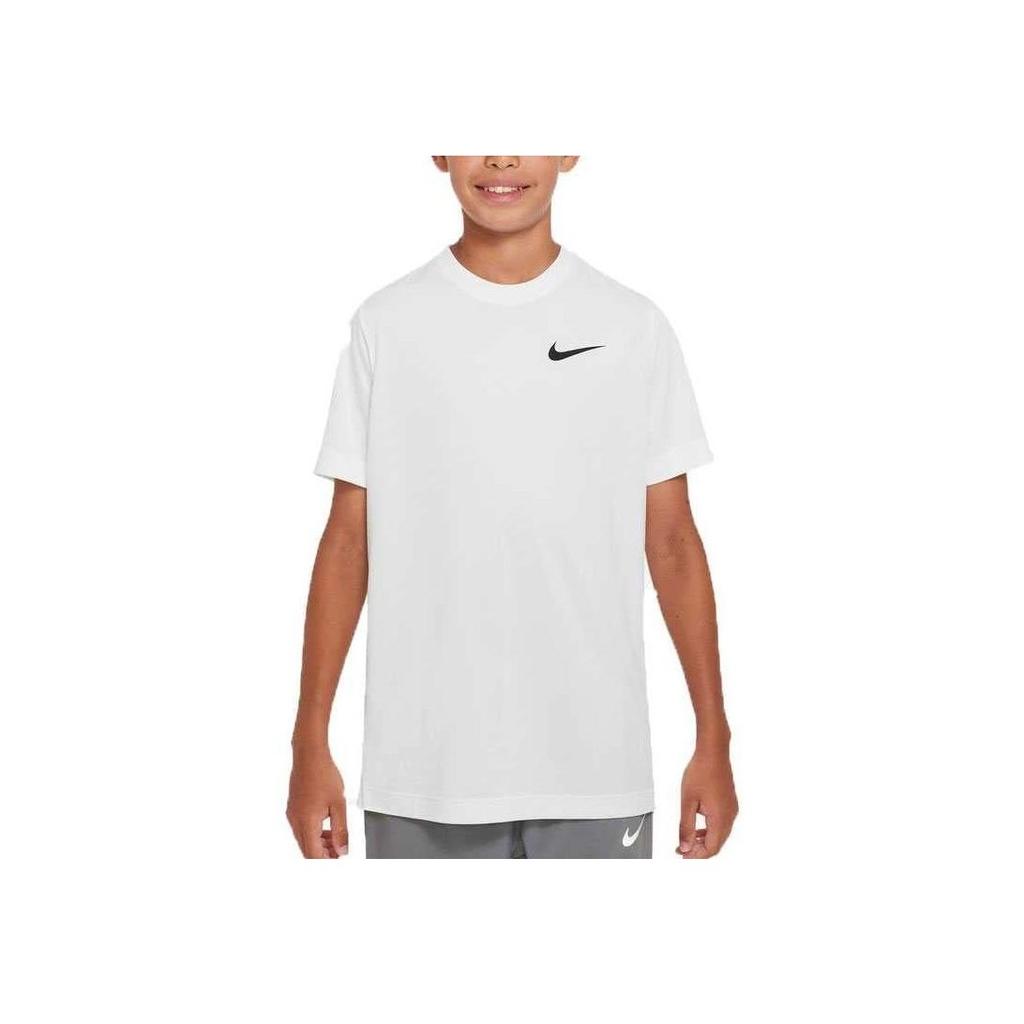 Nike Solid Color Logo Crew Neck Breathable Knit Short Sleeve T-Shirt Kids Tops White DX9537-100
