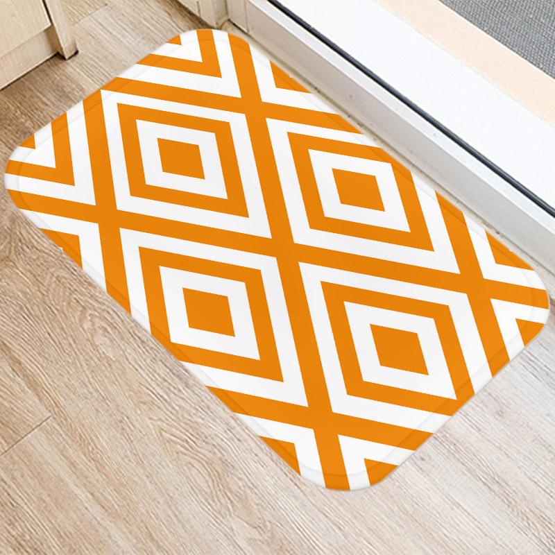 Fashion Orange Geometric Pattern Entrance Door Mat Bathroom Kitchen Anti-Slip Floor Indoor Room Home Decor Non-Slip Rug