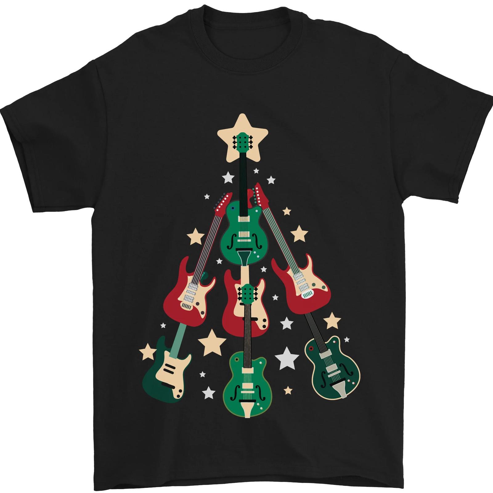 Funny Christmas Guitar Tree Rock Music Mens T-shirt Cotton XXXXL