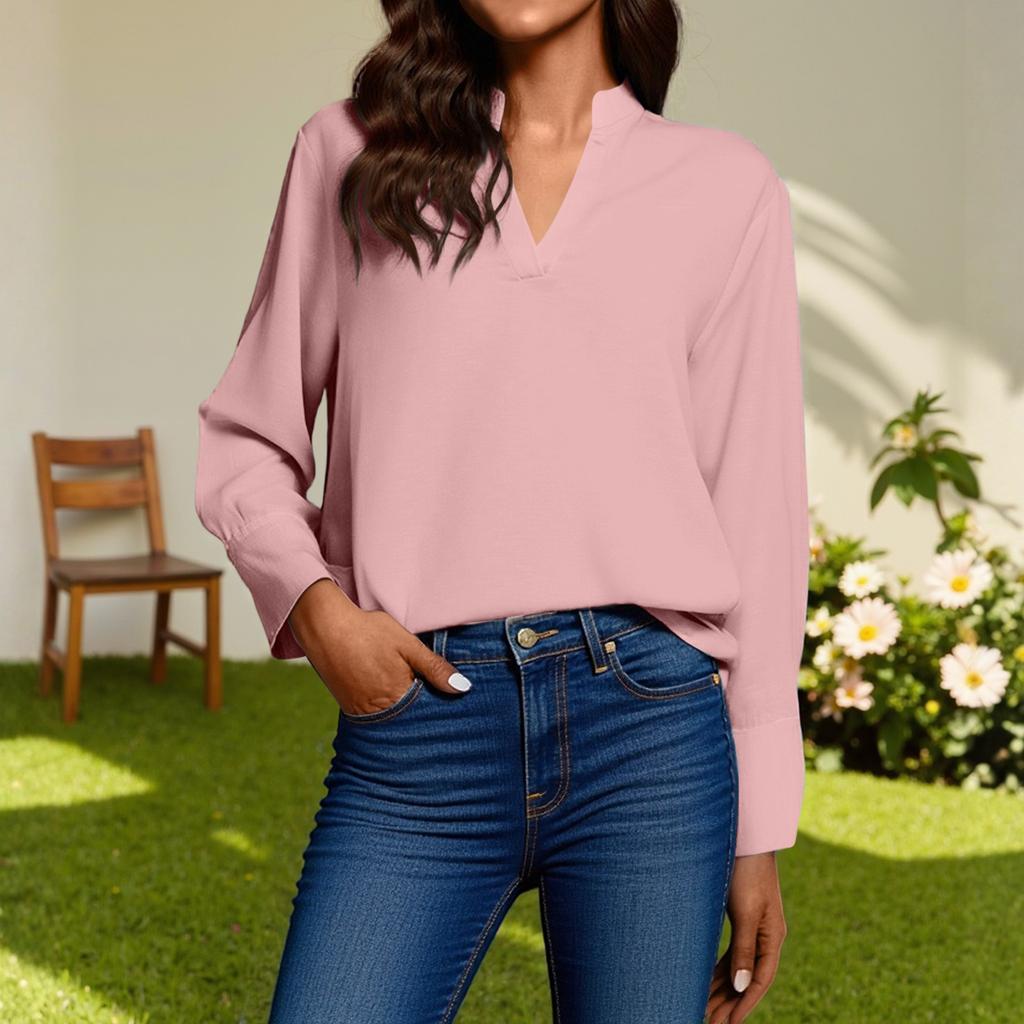 Women's Fashion Casual V-Neck  Shirt Long Sleeve Top