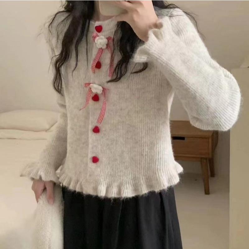 

Removable bow autumn and winter sweater jacket temperament versatile college style knitted sweater one size fits all