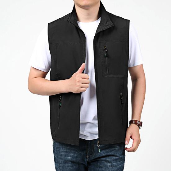 Herren Weste Stehkragen Ärmellos Reißverschluss Einfarbig Weste Mantel mit Taschen Outdoor Angelweste