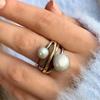 French Retro Line Winding Imitation Pearl Ring, Old Two-color Electroplated Ring, Personalized Fashion Jewelry