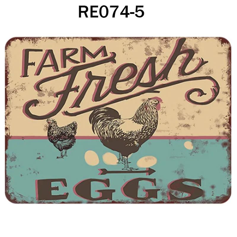 Happy-Hens Fresh Eggs Metal Tinplate Poster Chickens Farm Shop Poster Vintage Restaurant Wall Decor Retro Plaque Signs 20*30cm