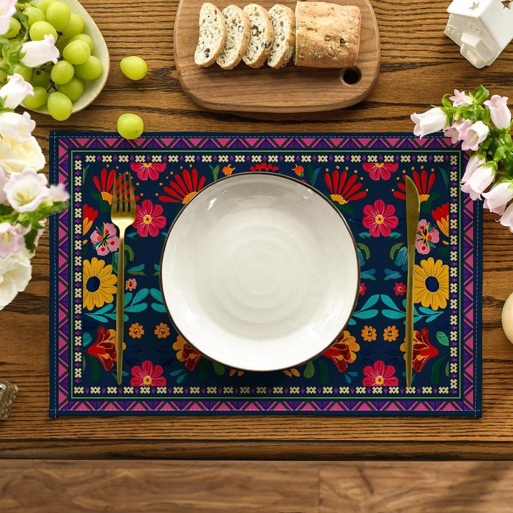 Av 4 eller 6 mexikanskt-inspirerade dukar med blommönster, Perfekta för Cinco De Mayo och Dia De Los Muertos-firanden, Mät