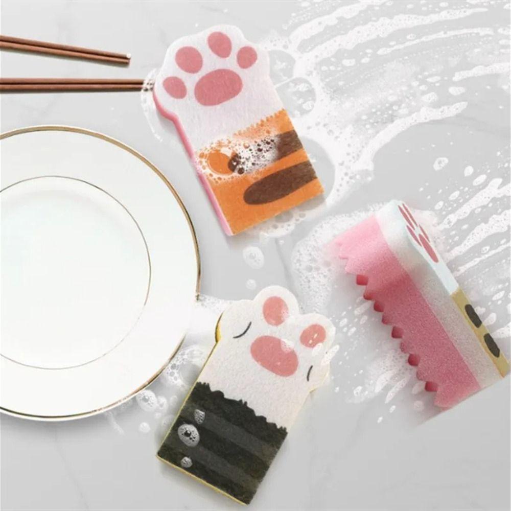 3pcs Thicker Cat Claw Cleaning Sponge Wiping Sponge Sponge Brush Dishwashing Sponge  Cleaning Tool