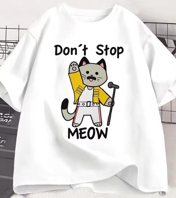 Dont Stop Meow TShirt Funny Cat Printed T Shirt Unisex Vintage Music Cartoon Casual Short Sleeve Unisex Fashion Top Clothing S