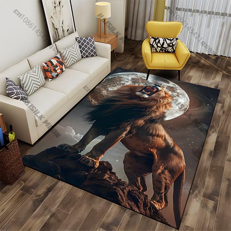 Majestic Lion Under Full Moon Carpet Yoga Living Room Room Decor Children's Crawling Mat Doormat Area Rug Games Mat
