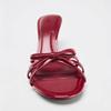 2025Wine Red High Heels Sandals for Women Square Toe Bowtie Decor Summer Outdoor Slippers  Thin Heeled Party Wedding Shoes