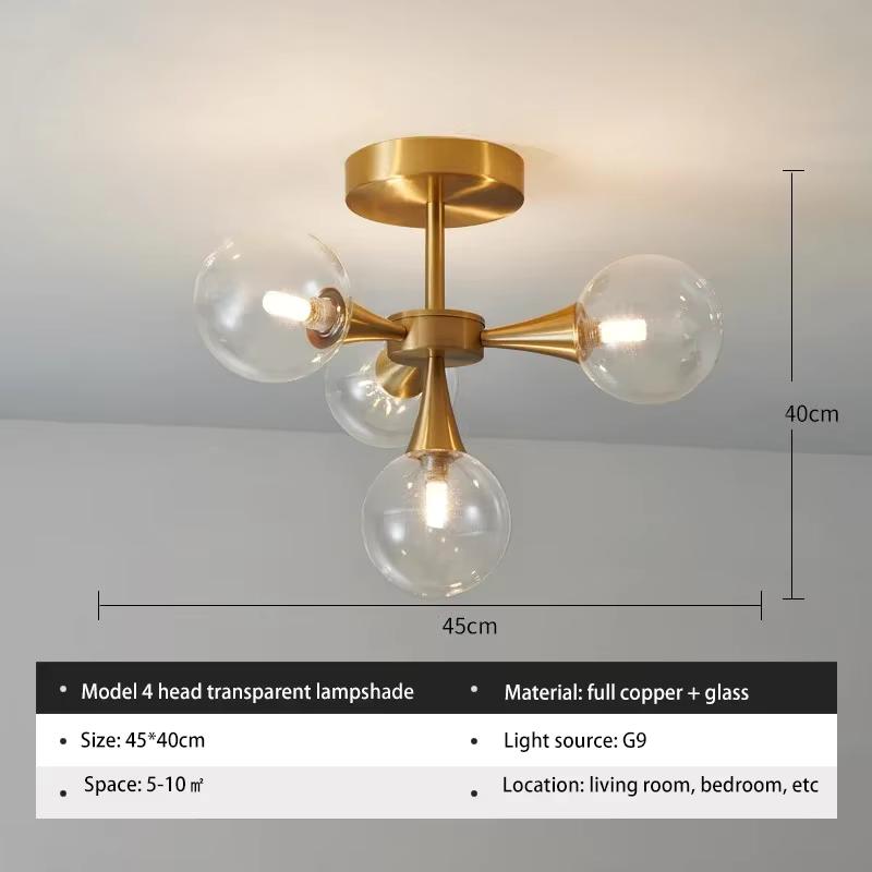 Minimalist Luxury Copper LED Ceiling Chandelier Nordic White Glass Ball Ceiling Lamps Living Dining Room Bedroom Light Fixture
