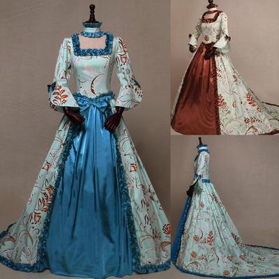 Women Autumn Winter Gothic Retro Floral Ball Gowns Flare Sleeve Dresses Dress