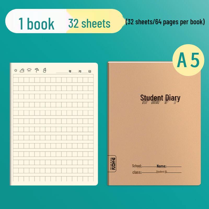 Thickened Cowhide Paper Elementary Student Diary 32K Grid Notebook