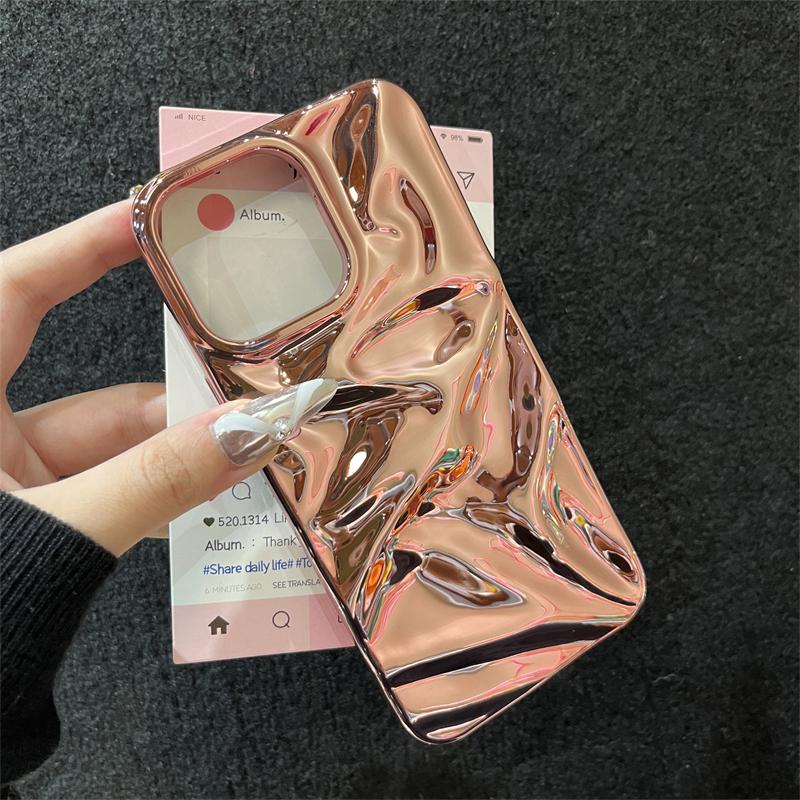 Ins Plating 3D Wrinkled Pattern Phone Case For iPhone 16 15 14 Plus 13 12 Pro Max 11 Wave Texture Soft Shockproof Cover