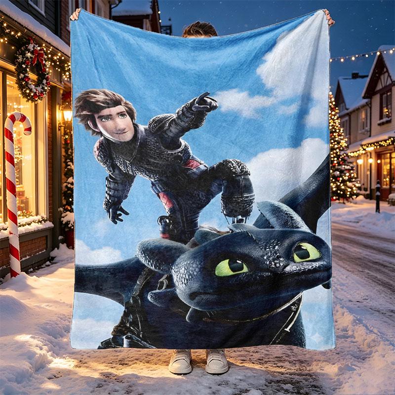 How to Train Your Dragon Pattern Blanket for Home Decoration, Bed, Sofa, Car Travel, Camping, Suitable for All Seasons, Birthday Christmas Gift