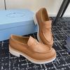 Haute Couture Triangle Logo Lychee Pattern Leather Loafers - Versatile British Style Round Toe with Beaded Edge, Thick Sole.