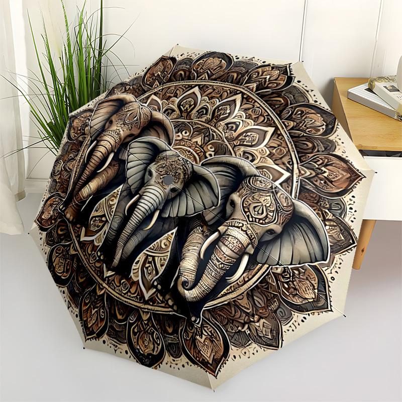 

1pc Elephant Mandala Art Automatic Folding Umbrella. Portable collapsible design, Best birthday festival gift yy250924124