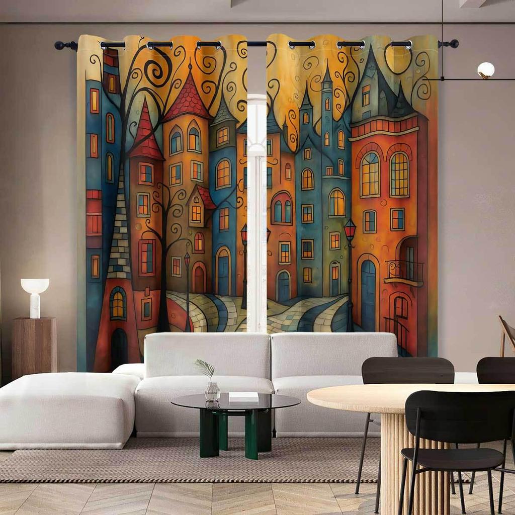 Customizable High Precision Blackout Curtains - Polyester, Digital Print, Sun Protection, Living Room.