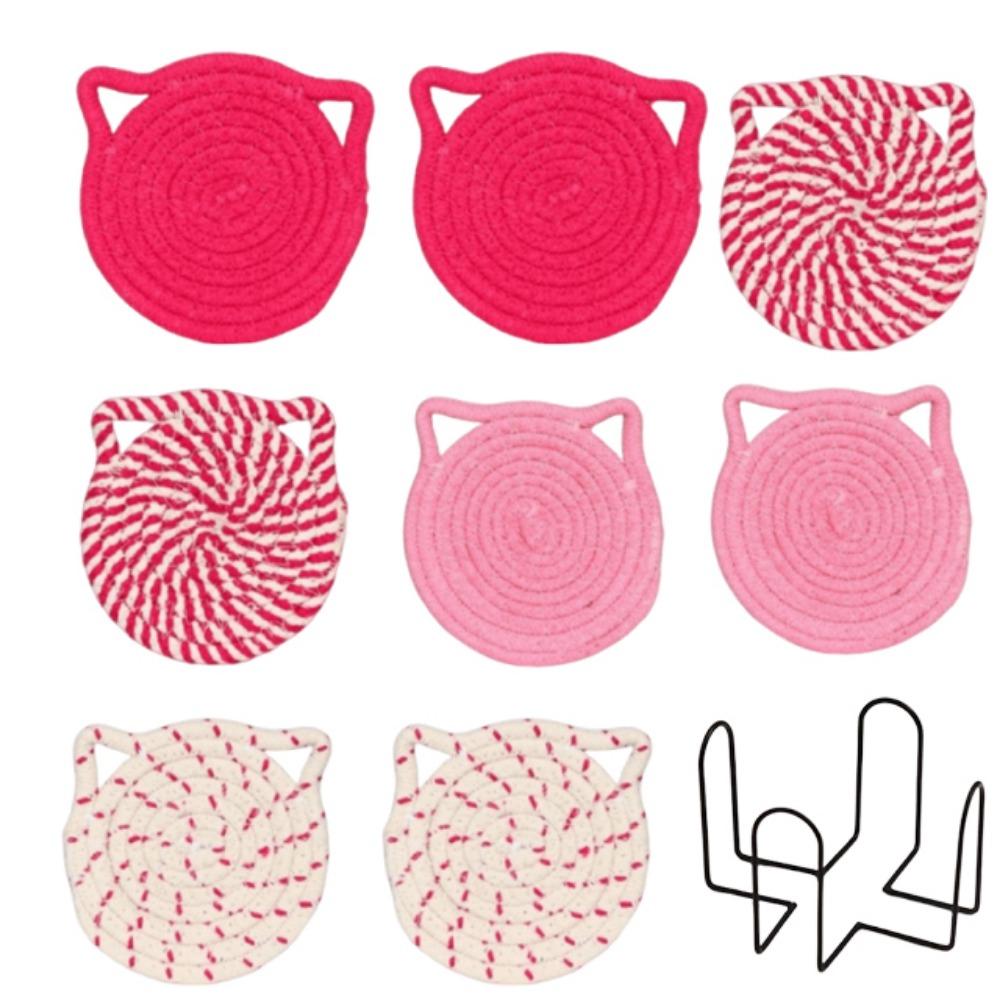 4/8 Pcs Woven Cotton Drink Coasters Non-Slip Base Absorbent Coasters  Kitchen Accessories